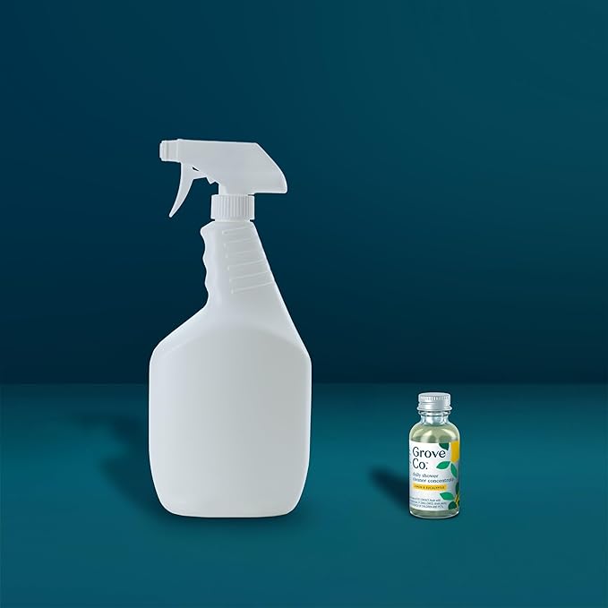 Grove Co. Daily Shower Cleaner Refill Concentrate (2 x 1 Fl Oz) + 1 x Reusable Glass Spray Bottle (16 Oz) Plant-Based Cleaning Supplies Reduced Plastic Lemon &amp Eucalyptus Fragrance