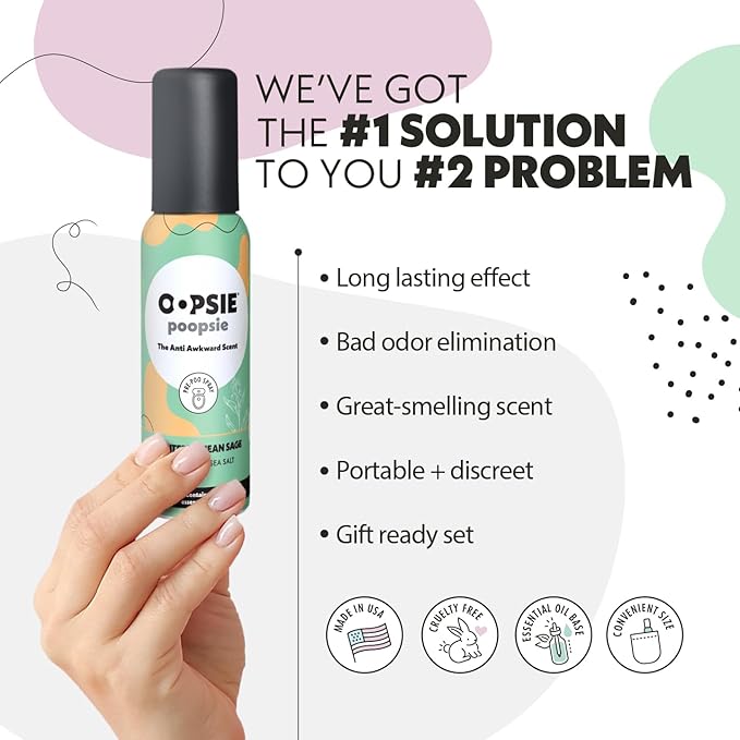OOPSIE POOPSIE Mediterranean Sage Before &amp After You Go Toilet Spray 2oz 4-Pack Gift Set - Portable Odor Eliminator