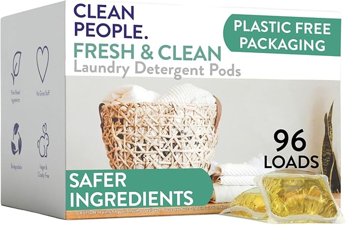 The Clean People Laundry Detergent Pods - Hypoallergenic Laundry Pods - Ultra Concentrated Recyclable Packaging Stain Fighting - Fresh Scent 96 Pack