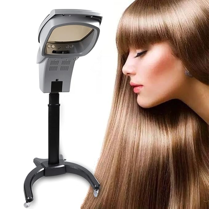 Standing Hair Steamer 7 Light Micro Mist Salon Styling Hooded Floor Hair Steamer Rolling Salon Ozone Hair Care SPA Steamer Oil Treatment with Rolling Floor Stand Base for Spa and Home Use (Black)