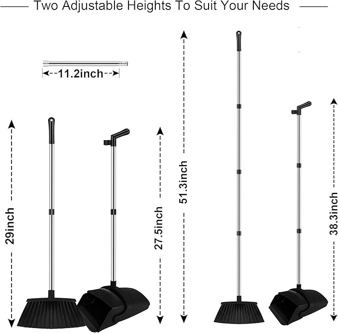 Broom and Dustpan Set Household Broom with Dustpan Combo Set 51 Long Handle Dust Pan Set for Kitchen Office Lobby Floor