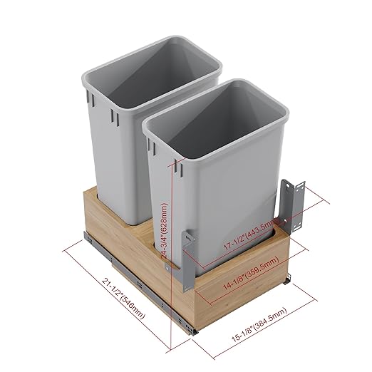 Dowell Double 50Qt Undermount Trash Pull-Out Waste Container with Full Extension Soft-Close Slides Bottom Mounted Face Frame/Frameless Min. Cabinet Opening: 15-1/2 Inch Wide-4008 0218 50