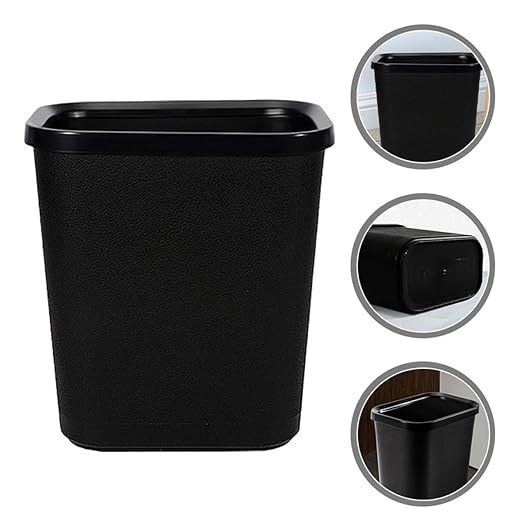 Thickened Plastic Trash Can Wastebasket Narrow Rectangular Open Garbage Bin with Press Ring Black Home Rubbish Can for Bathroom Bedroom Office Hotel Use