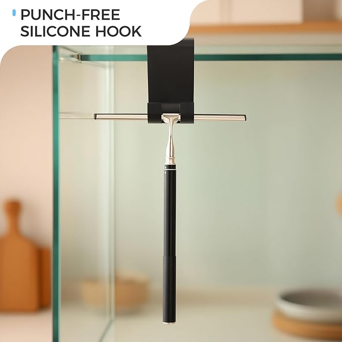 16.7“- 59.5 Long Handle Window Squeegee with Extension Pole 12.4 Wide Metal Shower Squeegee for Glass Doors 2-in-1 Squeegee for Home Window Cleaning Tile Wall Car (Silver)