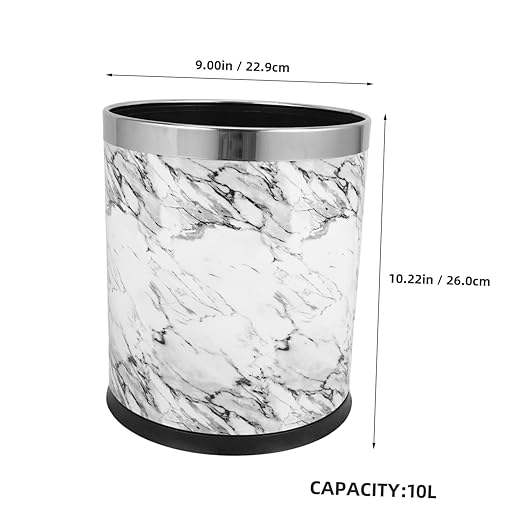 Alipis Lidless Round Wastebasket for Home Office and Dorm Elegant Marble Design Easy to Clean Opening for Convenient Use for Bathroom and Kitchen Trash
