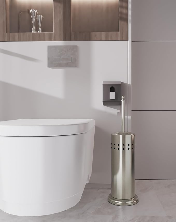 DOWRY Anti-Hand Off Toilet Plunger with Holder for BathroomPowerful Efficient Force Suction CupHeavy Duty Deep Cleaning Nickel