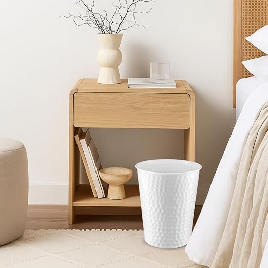Monarch Abode Metal Bathroom Trash Can – Waste Basket for Bedroom Office Desk &amp Dorm Hand Hammered Durable Decorative White Small Trash Can Bathroom Garbage Bin Wastebasket
