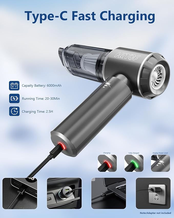 Professional Car Vacuum Cleaner 20000Pa Powerful Handheld Vacuum for Car Interior Cleaning Portable Cordless Mini Vacuum with Brushless Motor &amp Crevice Tool for Car
