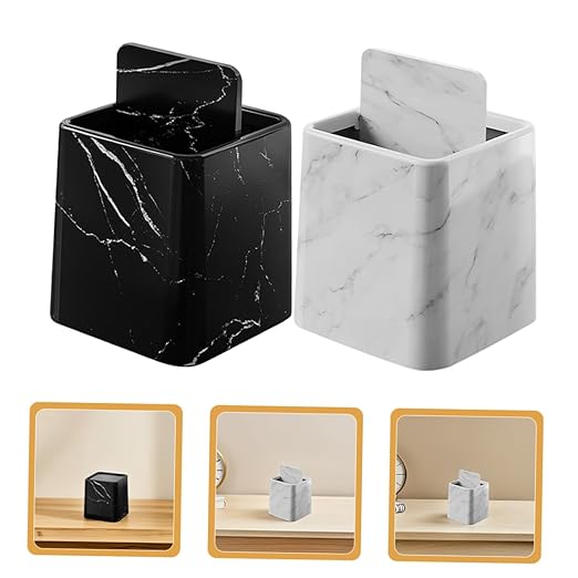 CHILDWEET 2pcs Stylish Marble Pattern Trash Can with Swing Lid Compact Wastebasket for Bathroom Kitchen Bedroom and Office Versatile Bag Fit for Easy Replacement