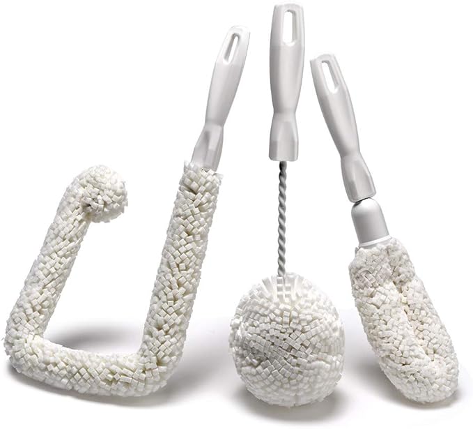 Set of 3 Glassware Cleaning Brush Kit - Non-Scratch Foam Wine Glass Cleaning Brush Set for Glassware Decanter Mug Stemware - for Home Restaurant Bar Hotel - by FryOilSaver Co.