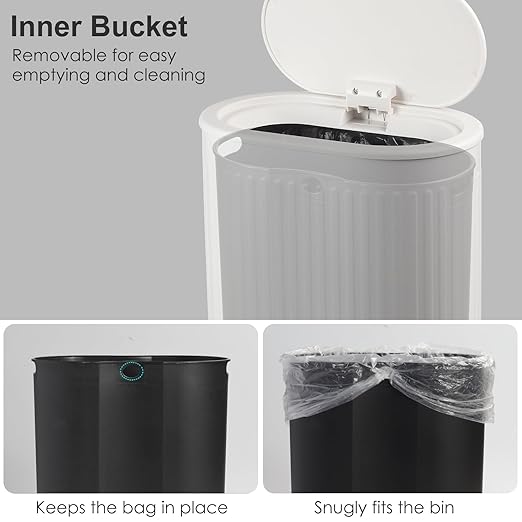 Anzoymx Bathroom Trash Cans White Stainless Steel Small Garbage Can with Pop up Lid 1.8 Gallons Dog Proof Narrow Wastebasket Slim Litter Trash Bins for Bedroom Toilet Office