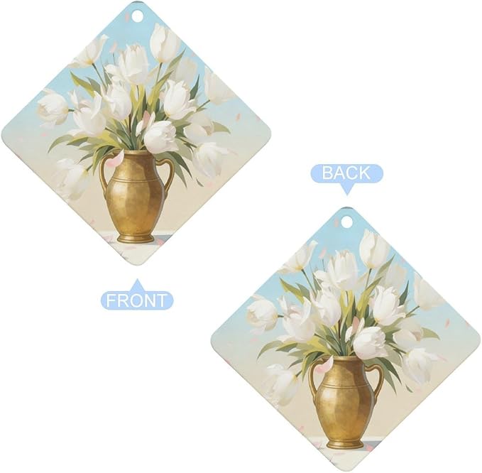 5PCS Car Air Freshener Hanging Personalized Double Sided White Tulip Car Fresheners Long Lasting New Cars Scents Cute Automotive Freshies for Closets Drawers (tea)