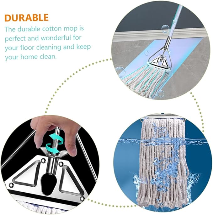 Floor Cleaning Cotton Mop Durable Wet Dry Mop with Long Handle for Hardwood Tile and Floors Excellent Absorbency and Wear Design for Easy Cleaning
