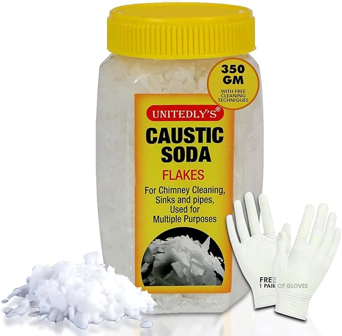 Caustic Soda Drainage Block Remover 350g with Gloves | Chimney Drain &amp Sink Cleaner | Fast-Acting Non-Toxic &amp Odorless Drain Cleaner Flakes | Swift Pipe Cleaner