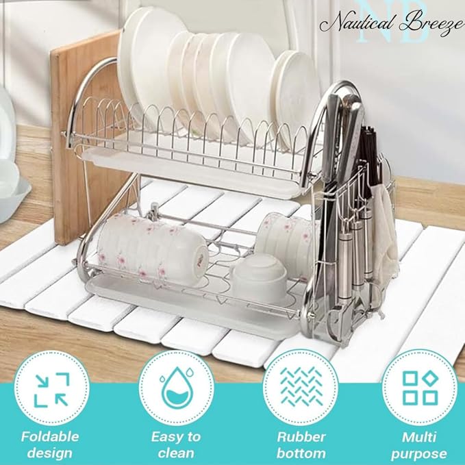 Roll-Up Stone Mat - Premium Diatomaceous Earth Dish Drying Rack Water Absorbent Roll-Out Dish Drying Mat for Kitchen Countertops Eco-Friendly Quick-Dry Surface White