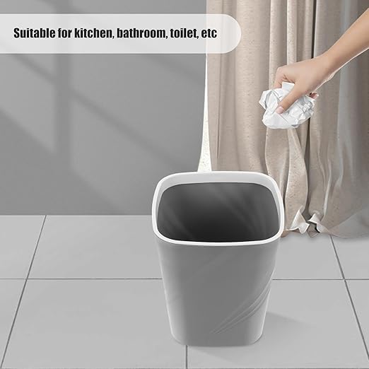 Unomor Small Trash Can Grey Plastic Wastebasket Without Lid Large Capacity Office Bathroom Bedroom Mini Garbage Bin for Home Kitchen Storage