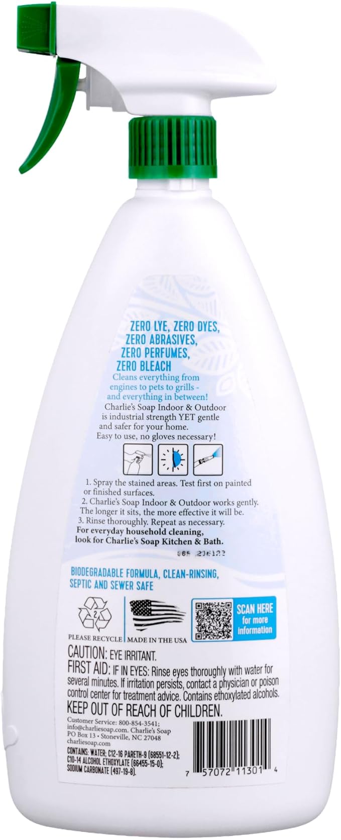 Charlie's Soap Indoor &amp Outdoor Surface Cleaner Refill Biodegradable Natural Outdoor Cleaning Spray – Safe for Indoor Use (32.00 Fl Oz (Pack of 2))