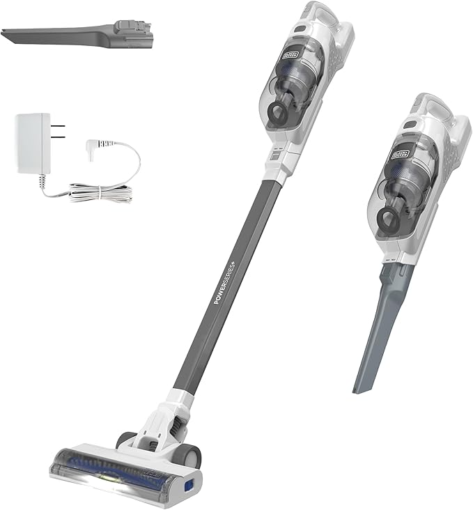 BLACK+DECKER POWERSERIES 16V MAX Stick Vacuum Cordless Rechargeable with LED LightsPortable Vacuum Cordless Lightweight Anti-Tangle Self-Standing Multi-Surface White (BHFEA420J)