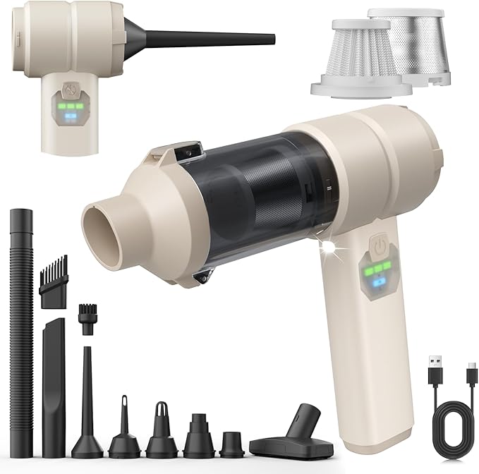 Car Vacuum Handheld Car Vacuum Cleaner Cordless with Brushless Motor 20000PA Suction High Power Rechargeable Vacuum Cleaner &amp Air Duster 4-in-1 Portable Mini Hand Vacuum Blower with LED Display