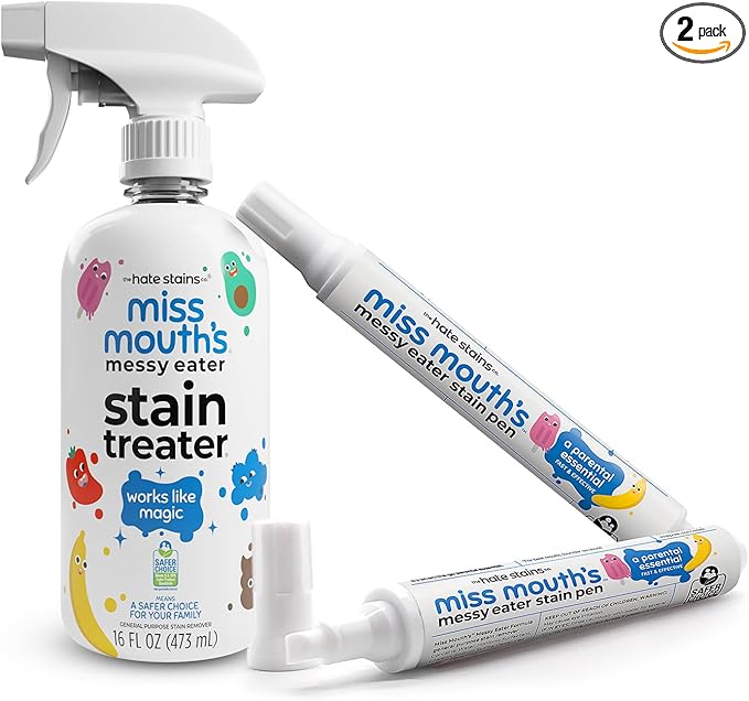 Miss Mouth's Messy Eater Stain Treater - 16oz Spray &amp Portable Remover Pens 2-Pack - Spot Cleaner for Clothes Carpet &amp On-the-Go - Baby Stain Spray