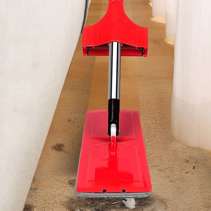 Clean Microfiber Flat Mop Hands-Free Self-Wringing Telescopic Stainless Steel 180 Degrees for Home Kitchen and All Floor Surfaces with Handle