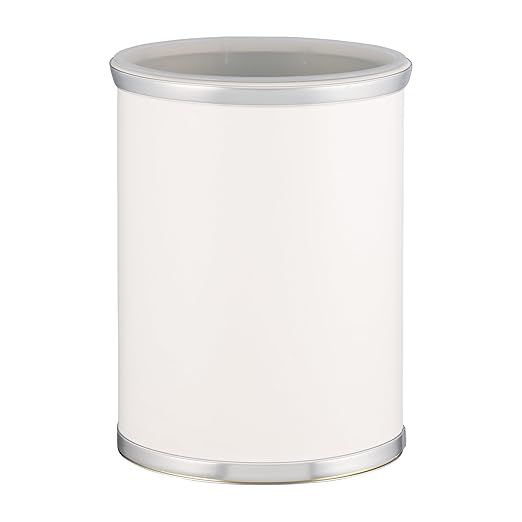 Kraftware Sophisticates Oval Wastebasket with Plastic Liner Adding Classic Style to The Bathroom and All Other Rooms in The Home or Office 13 Quart Capacity 2 Piece Set White with Brushed Chrome