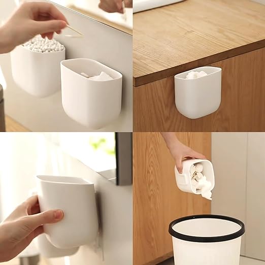 2 Pack Mini wall mounted trash can white small Wastepaper Baskets lidless Wastebasket simple bathroom washbasin storage bin Makeup Brushes toothpaste storage box Multifunctional plastic Garbage Can