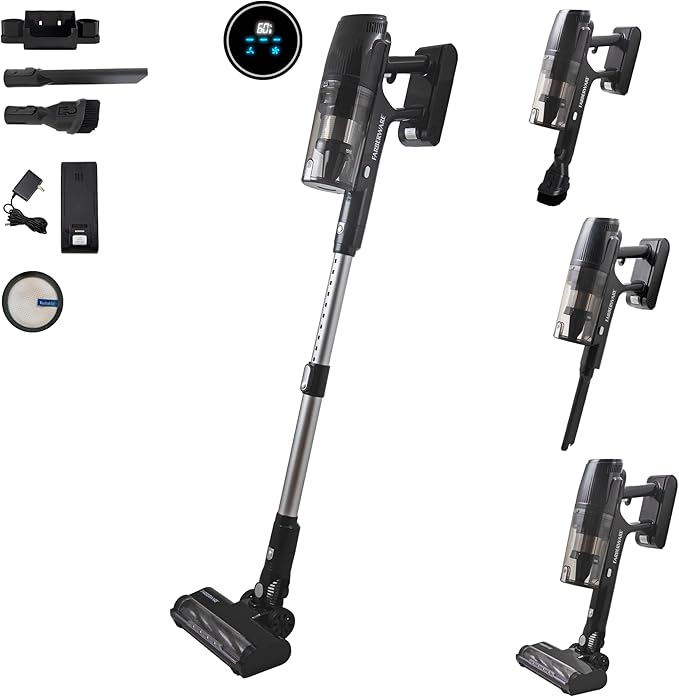 Farberware Cordless Elite Stick Vacuum Cleaner Powerful Suction 3 Speeds for Carpet and Hard Floors Handheld Vacuum for Pet Hair LED Screen