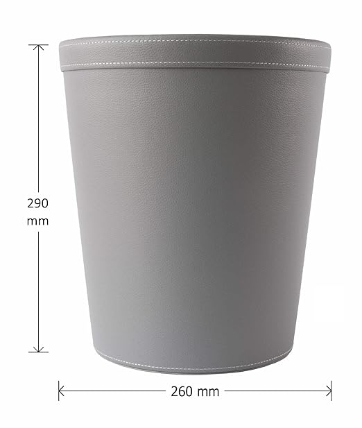 OSCO Grey Faux Leather Waste Bin | Round | Height - 29 cm | Diameter - 26 cm | Circular Trash Can | Waste Paper Basket | Recycling Container | Office | Home | Bathroom