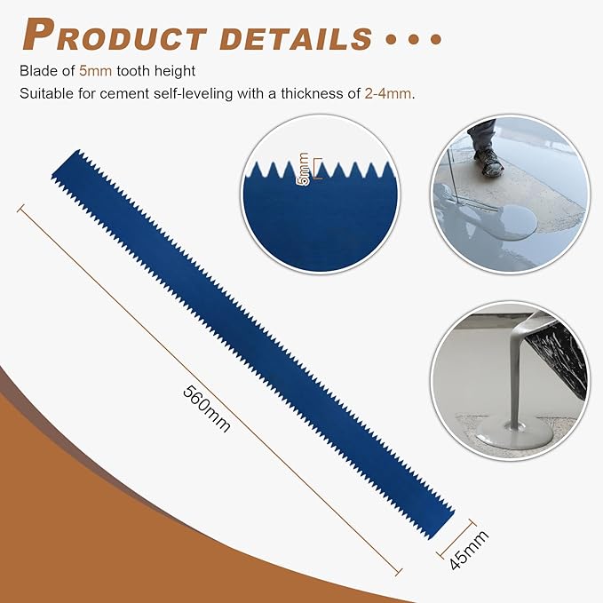 Notched Squeegee for Self Leveling Self-Leveling Floor Squeegee with 78.7 Long Stainless Steel Handle Cement Floor Leveling Tool Construction Tool with 3 Racks
