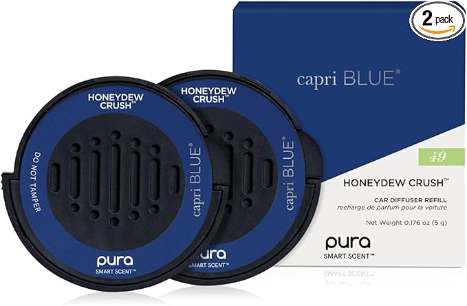 Capri Blue Pura Car Diffuser Refills - Includes 2 Car Air Freshener Pura Scent Diffusers - Long Lasting Air Freshener - Refills Only - Notes of Honeydew Grapefruit &amp Apple (Honeydew Crush 2 Pack