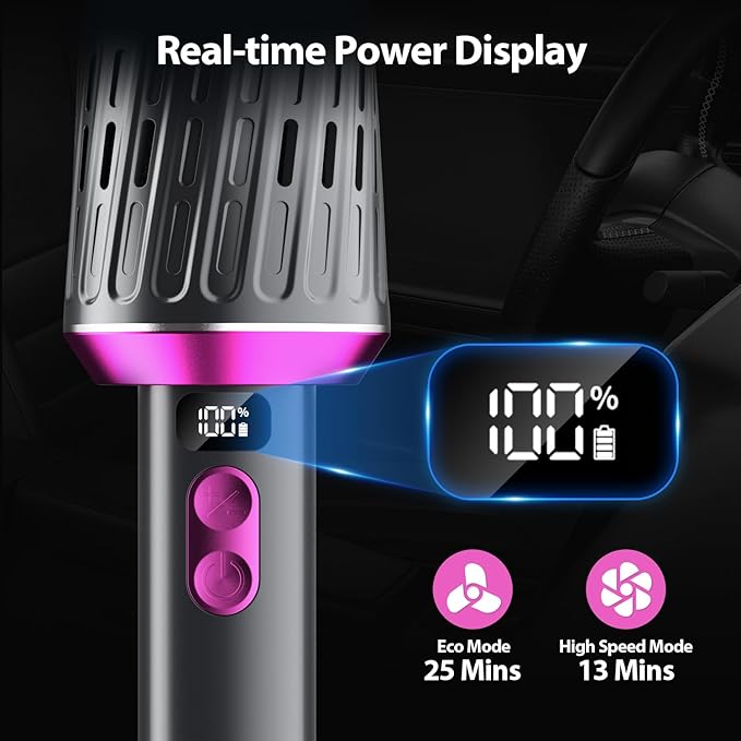Handheld Vacuum Cordless 25000Pa Car Vacuum 3-in-1 Handheld Vacuum Includes Smart Display and Charging Base Hand Vac Cordless Rechargeable One-Touch Empty for Home/Pet/Car (Purple)