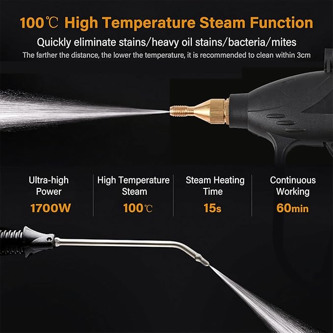 1700W High Pressure Steam Cleaner Handheld Portable Steam Cleaning Machine with 3 Brushes for Cleaning Grout Tile Car Kitchen Bathroom (Direct Injection 110V 1700)