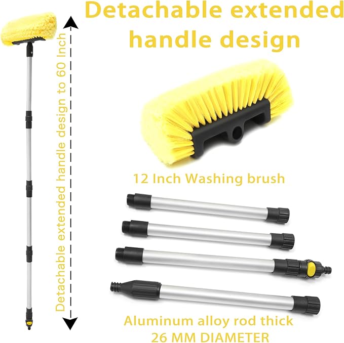 60 Car Wash Brush with Long Handle Soft Bristle Scrub Cleaning Mop with Extendable Handle for Car SUV Truck Caravan Boat Solar Panel House Siding Sweep Snow Yellow