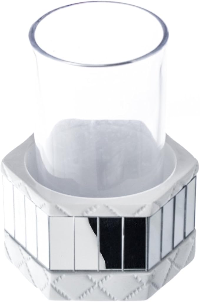 Creative Scents Quilted Mirror White Bathroom Accessories Set - Decorative 4 Piece Bathroom Set - Mirrored Bathroom Accessory Set Includes: Soap Dispenser Toothbrush Holder Tumbler &amp Soap Dish