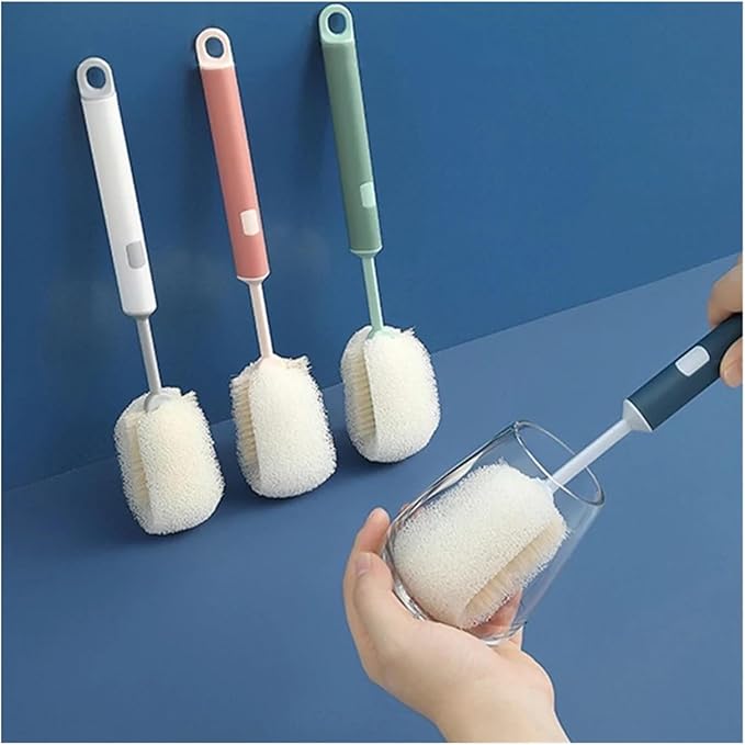 Removable Long Handle Soft Sponge Brush Kitchen Washing Cleaning Tool For Wineglass Bottle Glass Cup(White)