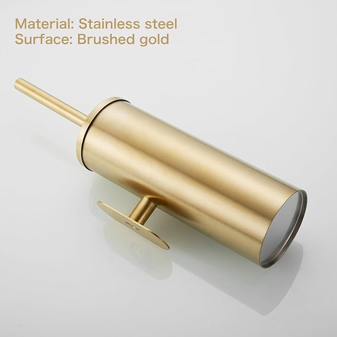 AIREMOEN 1PCS Brushed Gold Stud Free Toilet Brush and Holder Set 304 Stainless Steel Handle Toilet Brush Holder Toilet Brush and Plunger Set Bathroom Wall-Mounted Compact Toilet Brush Holder