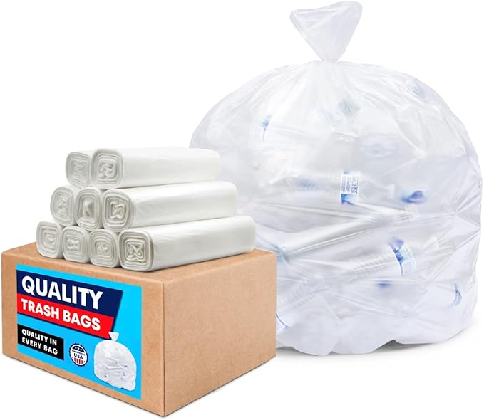 Tasker 64-65 Gallon Clear Trash Bags Heavy Duty Recycling Bag (Huge 120 Count) 60 Gallon Clear Extra Large Recycling Garbage Bags