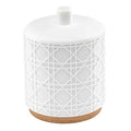 Nicole Miller - Covered Jar Durable Resin Countertop Accessories with Faux-Wood Base Modern Bathroom Decor Dorm Room Essentials (Lena Collection White)