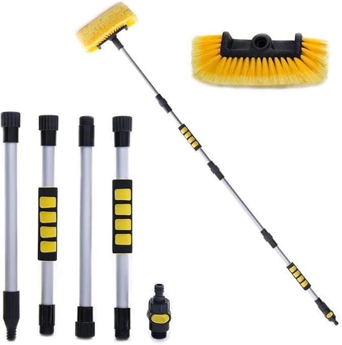 Solar Panel Cleaning Brush 2pcs Automatic Telescopic Long Pole Water Spray Brush Car Windshield Window Cleaner S Cleaning ToolWater Fed Pole(Yellow)
