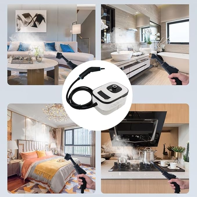 1250ML Portable Steam Cleaner 1500W Handheld Steam Cleaner 4Bar 105°C 3 Gear Adjustment for Cleaning Upholstery Bathroom Grout and Tiles Car Detailing White