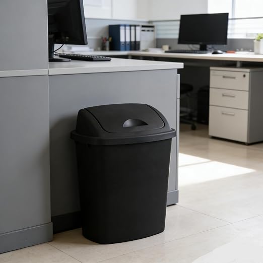 Plastic Trash Can Rectangular Commercial Office Wastebasket 7 Gallon (Pack of 4) Black