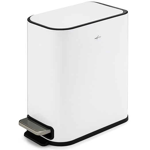 RED FACTOR Slim Small 1.3 Gallon Stainless Steel Pedal Trash Can with Soft Close Lid for Narrow Spaces – Wastebasket Bin with Removable Inner Bucket