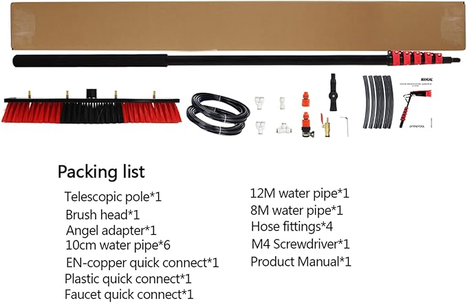 Water fed Pole Window Cleaning System - 12FT-36FT Extendable Solar Panel Cleaning Brush and Pole for Windows Cars Ceilings &amp More