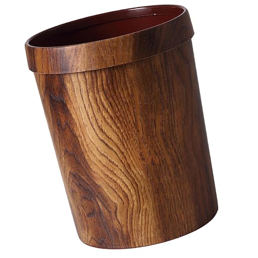 BESPORTBLE Retro Solid Wood Grain Wastebasket 22X28Cm Light Brown Garbage Bin for Bedroom Kitchen Home Office Storage