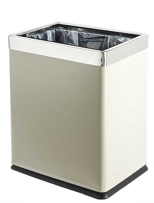'Invisi-Overlap' Open Top Metal Trash Can Small Office Wastebasket Modern Home Décor Rectangle Shape (Light Gray)