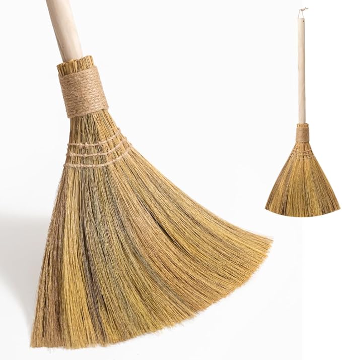 Natural Whisk Sweeping Hand Handle Broom - Brooms for Wedding Jumping Ceremony Halloween DIY Decoration - Vietnamese Straw Soft Broom - 12.2 Width 28.35 Length