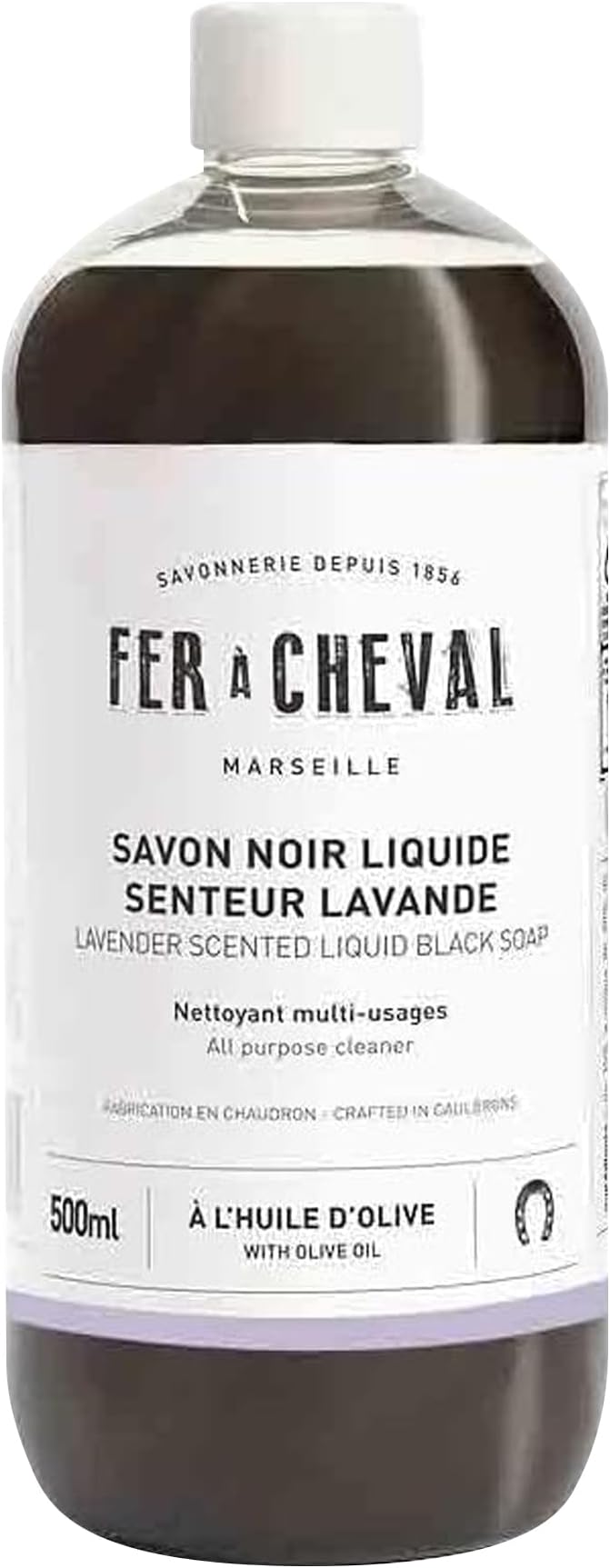 Fer à Cheval Liquid Black Soap Lavender Scent – 10 Pack 500 ml/16.9 fl oz Bottles | Natural French Multi-Surface Cleaner with Olive Oil | Aromatic All-Purpose Household Soap