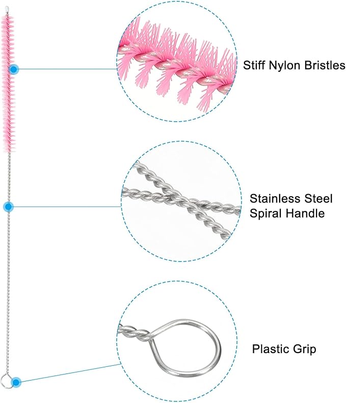 5Pcs 10 x5/16 Drinking Straw Cleaning Brush Nylon Cleaning Bottle Brush Pink