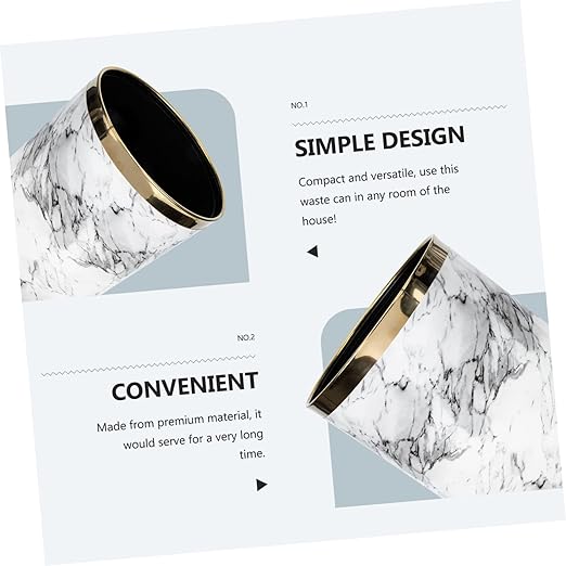 Marble Pattern Round Plastic Trash Can for Office and Home Compact Garbage Wastebasket with Mouth Versatile Space Bin for Bathroom Cabinet Under Sink Use